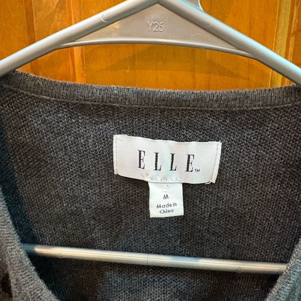 Elle Women’s Charcoal Gray Open-Front Cardigan With Black Polka Dots Size M - Picture 7 of 7
